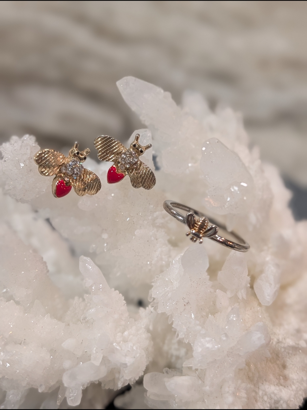 Gold Bee Stud Earrings & Ring